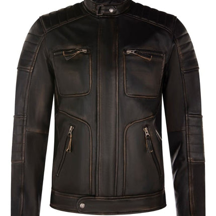 Mens Vintage Leather Retro Biker Jacket - Milan