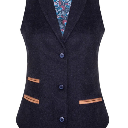 Womens 1920s Navy Blue Wool Classic Retro Vintage Waistcoat