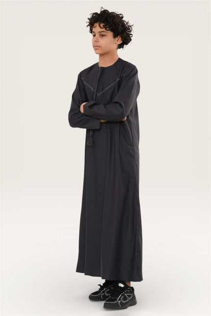 Kids Boys Ramadan Eid Charcoal Grey Moroccan Jubba Robe Djellaba Thobe - K-TT008