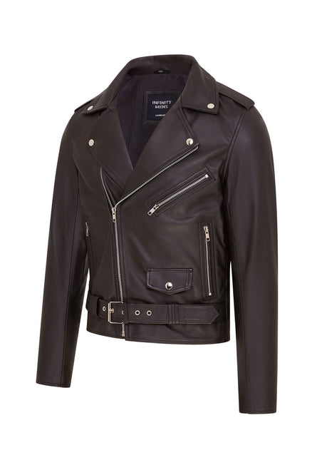 Mens Retro Brando Quilted Leather Biker Jacket Vintage Motorcycle Style