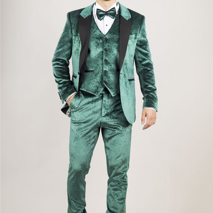 Men's Green 3 Piece Velvet Wedding Tuxedo Formal Suit