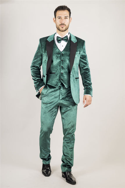 Men's Green 3 Piece Velvet Wedding Tuxedo Formal Suit