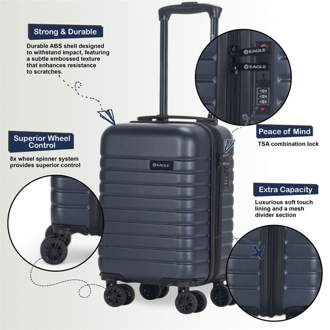 ABS Hardshell Underseat Cabin Suitcase 45 x 25 x 20 cm Luggage Suitable for Rynair