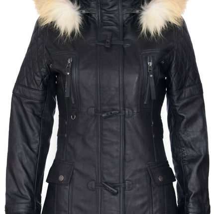 Womens Quilted Leather Parka Jacket-Brussels