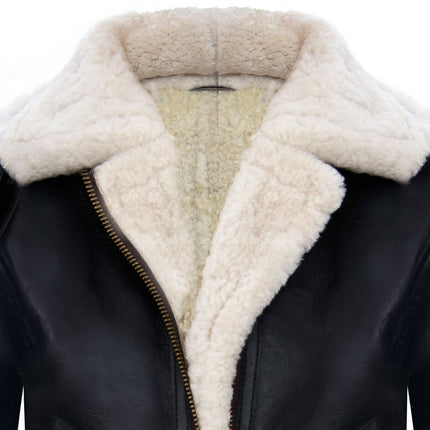 Womens Hooded Sheepskin Flying Leather Jacket-Palermo