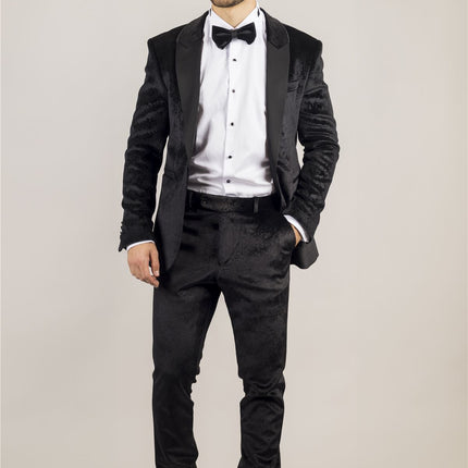 Men's Black 3 Piece Velvet Wedding Tuxedo Formal Suit