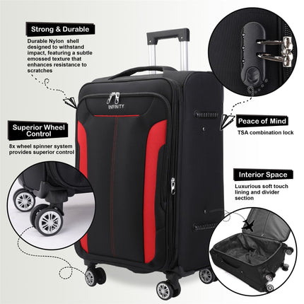 Soft Cabin Suitcase 36.5 x 23.5 x 58 cm Nylon 900D Suitable Integrated Lock for Easyjet, Ryanair, Wizzair