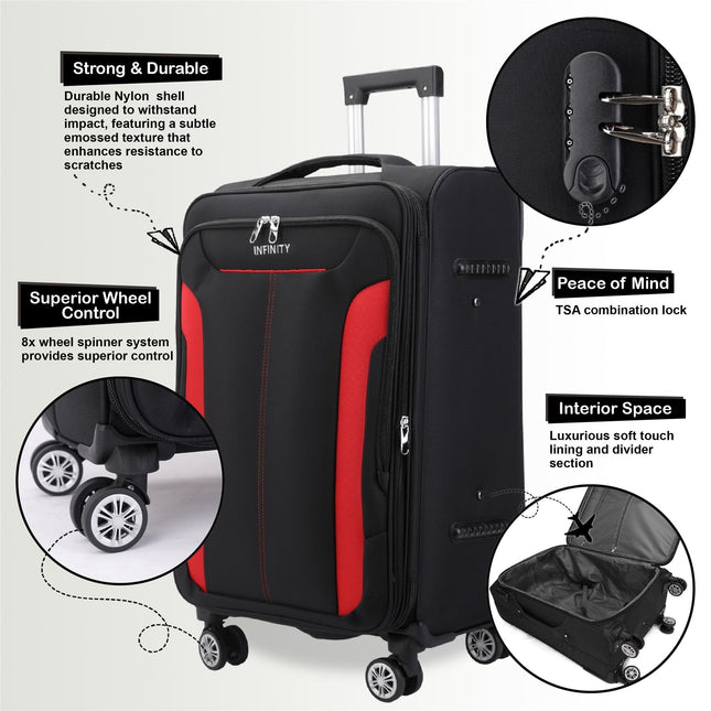 Soft Cabin Suitcase 36.5 x 23.5 x 58 cm Nylon 900D Suitable Integrated Lock for Easyjet, Ryanair, Wizzair