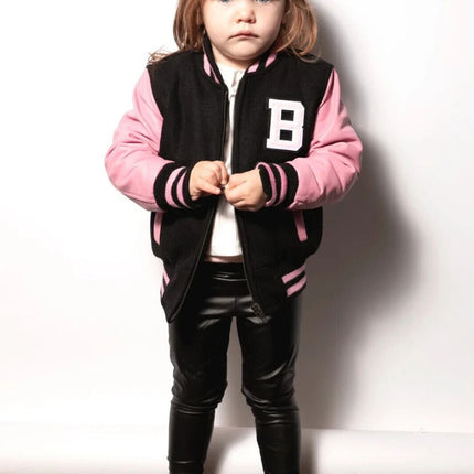 Kids Varsity Bomber Jacket with Real Leather Sleeves