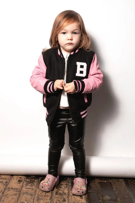 Kids Varsity Bomber Jacket with Real Leather Sleeves