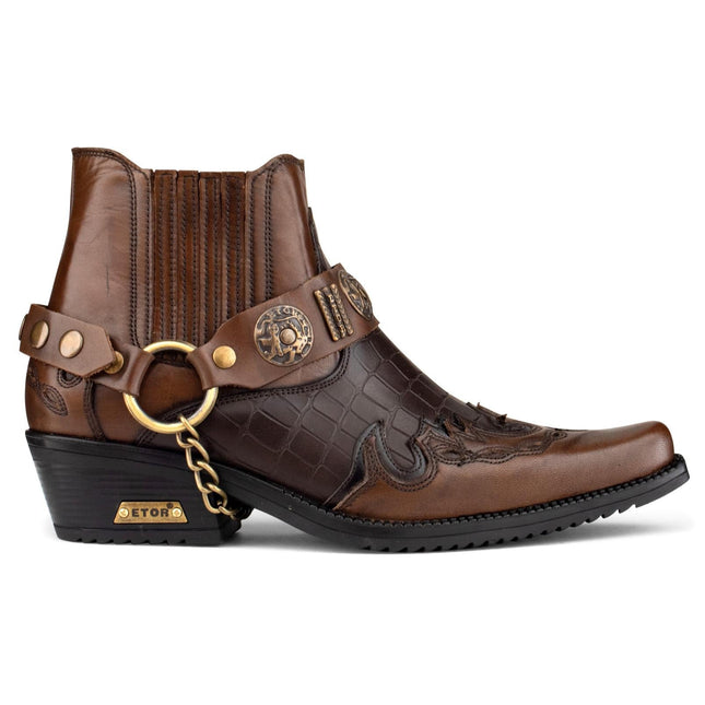 Men's Brown Leather Two-Tone Winklepicker Biker Boots