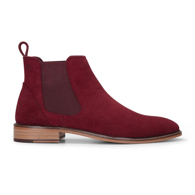 London Brogues Men's Burgundy Wine Suede Leather Slip-On Chelsea Ankle Boots