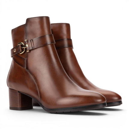Pikolinos Women's Brown Leather Ankle Heeled Boots - Calafat