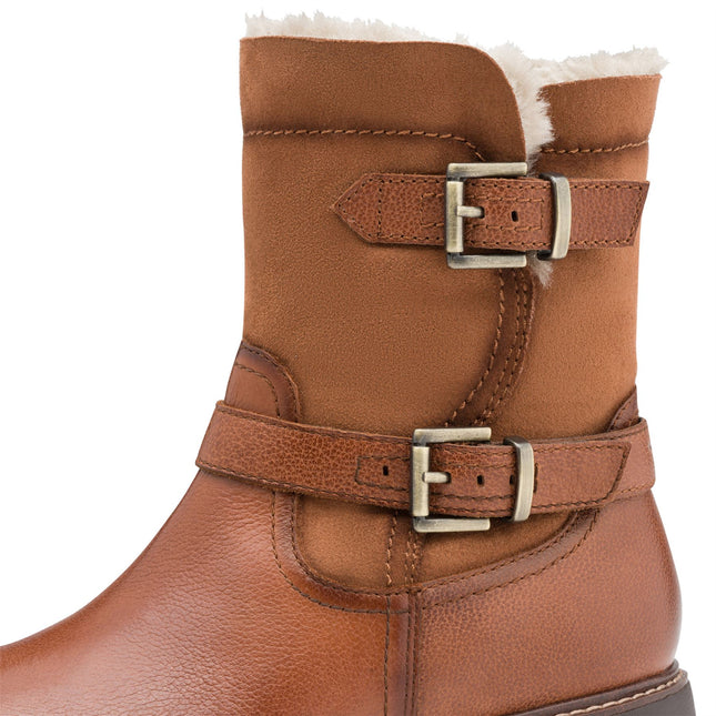 Tamaris Womens Winter Cognac Tan Brown Leather Buckle Zip Biker Ankle Boots