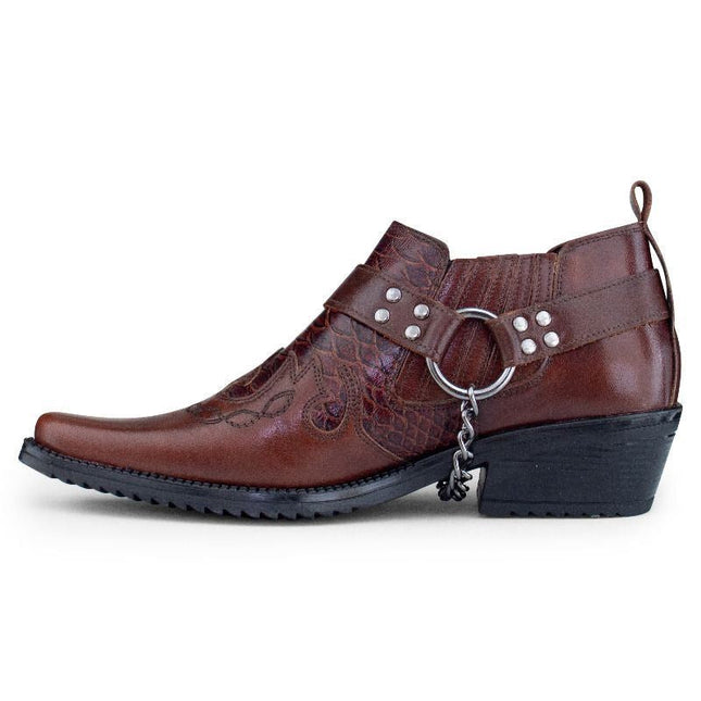 Men's Brown Leather Winklepicker Cowboy Cuban Biker Boots