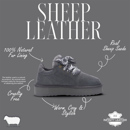 Women’s Grey Genuine Sheepskin Fur-Lined Winter Wedge Trainers - Moonstone