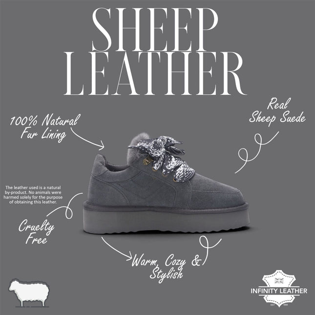 Women’s Grey Genuine Sheepskin Fur-Lined Winter Wedge Trainers - Moonstone