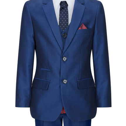 Boys 3 Piece Shiny Royal Blue Classic Suit