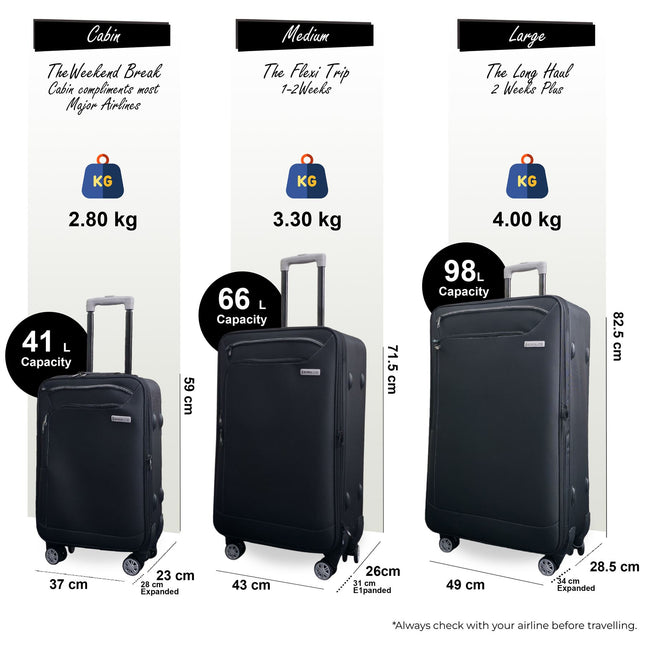 Lightweight Soft Shell 8 Wheels Luggage Travel Cabin Holiday Bags Suitcase Set