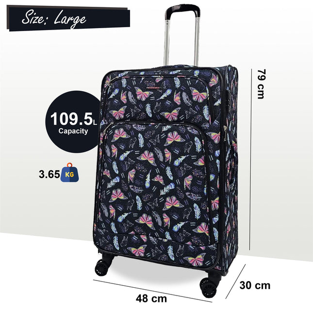 Lightweight Print Suitcases 8 Wheel Luggage Travel Soft Bags Set