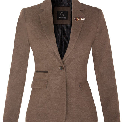 Womens Tweed 1920s Herringbone Light Brown Blazer
