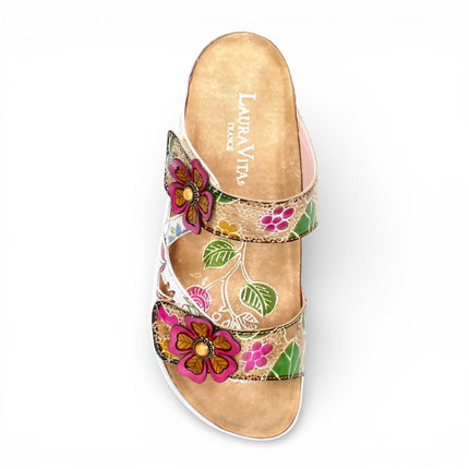Laura Vita Women's Brcyano 32 White Floral Leather Strappy Slipper Sandals