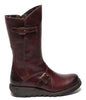 Fly London Womens Wine Mes 2 Wedge Heel Buckle Mid-Calf Leather Zip Platform Boots