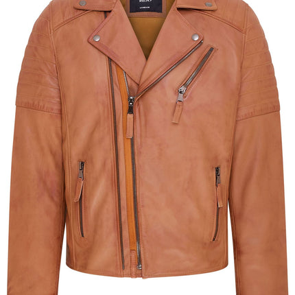 Mens Slim Fit Brando Style Double Cross Zip 100% Leather Biker Jacket