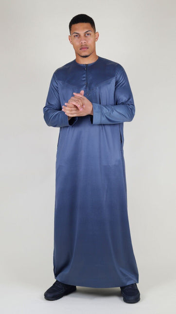 Men's Charcoal Thobe Robe Satin Emirati Islamic Jubba Eid Slim Fit