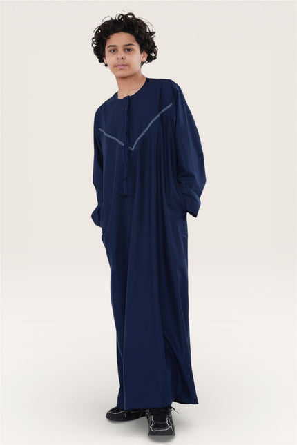Kids Boys Eid Navy Blue Moroccan Thobe Robe Djellaba Ramadan Eid Jubba- K-HM10