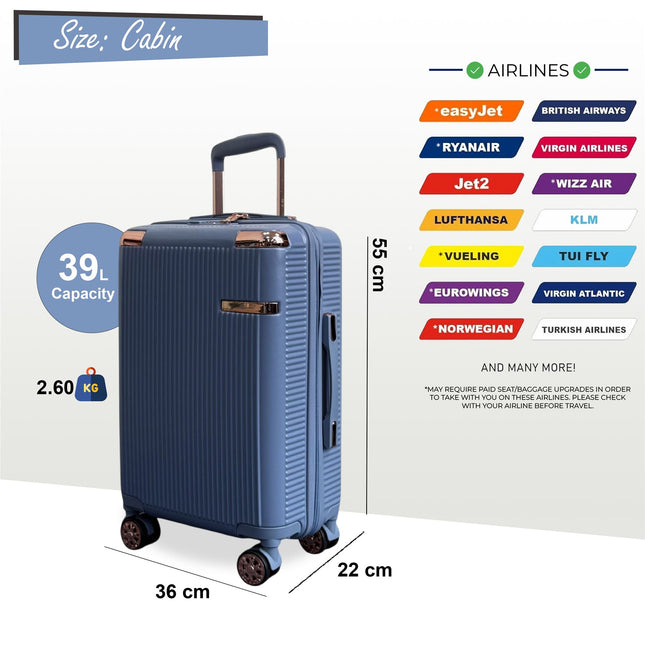 Hard Shell Cabin 55 x  36 x 22 cm PC Suitcase Luggage Suitable for Easyjet, Ryanair