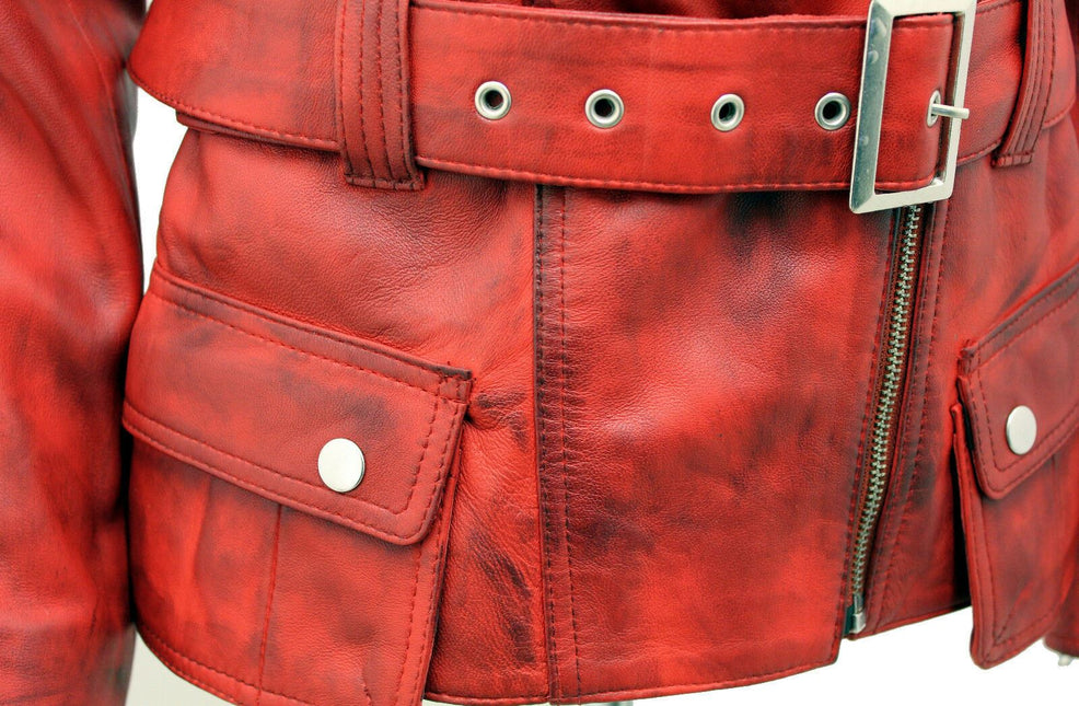 Womens Long Leather Biker Jacket-Quito