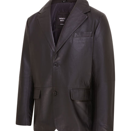 Mens 2 Button Black Leather Blazer Soft Lamb Tailored Leather Coat Italian Leather Jacket