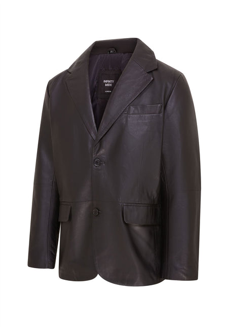 Mens 2 Button Black Leather Blazer Soft Lamb Tailored Leather Coat Italian Leather Jacket