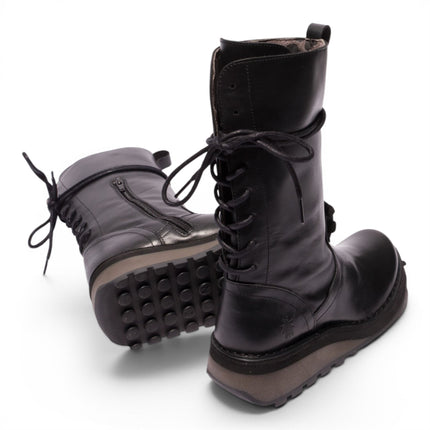 Fly London Women’s Black Leather Mid-Calf Long Boots - HEIG229
