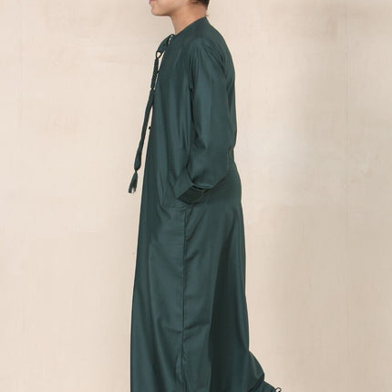 Boy's Kids Olive Green Thobe Emirati Jubba Islamic Clothing Kaftan Eid String Tassel