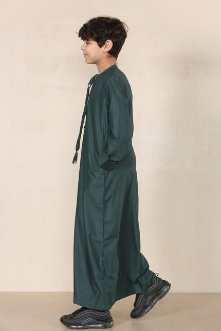 Boy's Kids Olive Green Thobe Emirati Jubba Islamic Clothing Kaftan Eid String Tassel