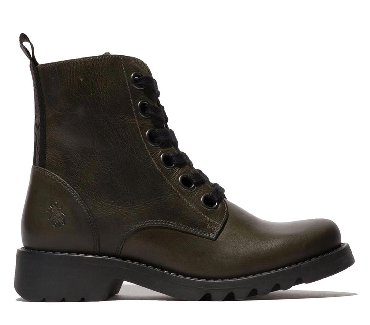 Fly London Womens Green Ragi539 Casual Rug Leather Lace-Up Ankle Boots