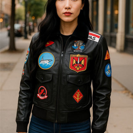 Women's A2 Top Gun Leather Bomber Jacket-Sunbury