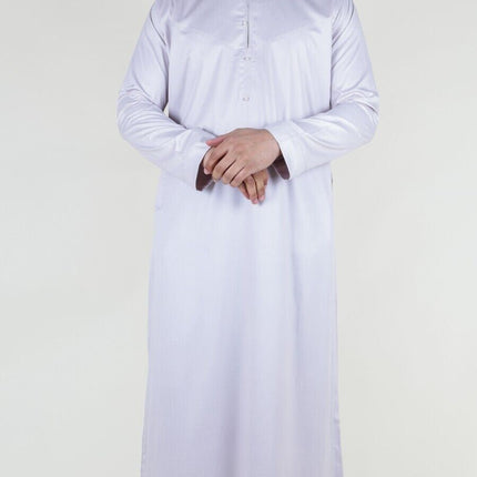 Men's Beige Thobe Robe Satin Emirati Islamic Jubba Eid Regular Fit