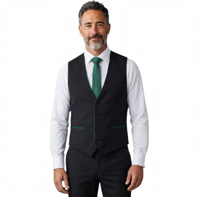 Men's Black Formal 3 Piece Tailored Fit Plain Suit - IM4