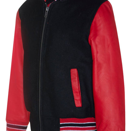 Kids Varsity Bomber Jacket with Real Leather Sleeves