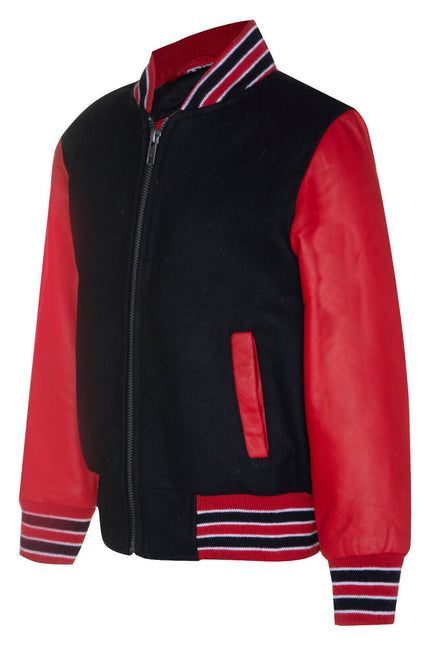 Kids Varsity Bomber Jacket with Real Leather Sleeves