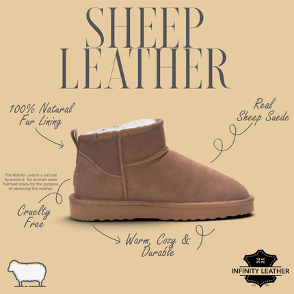 Women's Chestnut Tan Genuine Sheepskin Real Fur Winter Ankle Boots - Sable