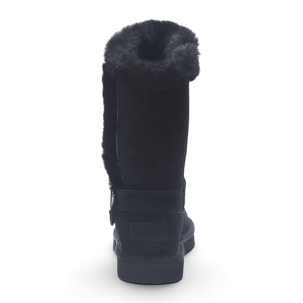 Women's Black Genuine Sheepskin Suede Calf Winter Warm Boots - Redwood