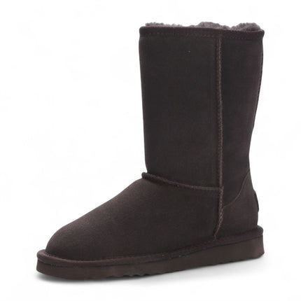 Women's Genuine Sheepskin Brown Suede Slip-On Ankle Winter Boots - Dusk