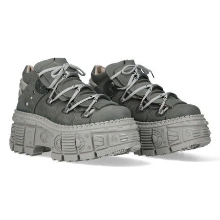 New Rock M-106Wall-C63 Grey Leather Urban Gothic Ankle Boots