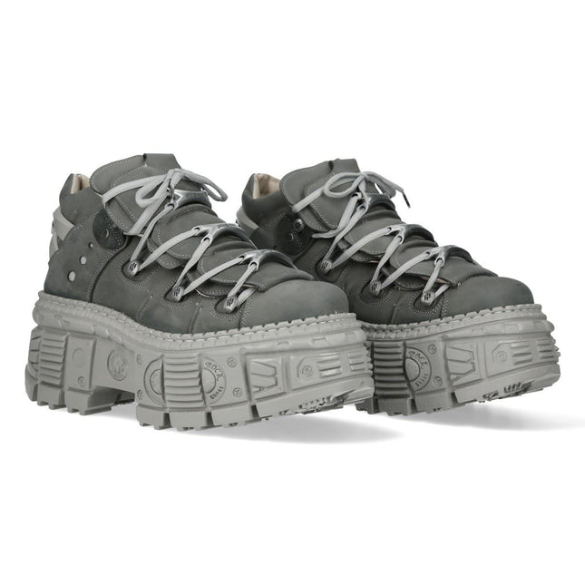 New Rock M-106Wall-C63 Grey Leather Urban Gothic Ankle Boots