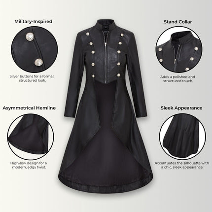 Womens Gothic Full Length Edwardian Leather Coat - Atlanta