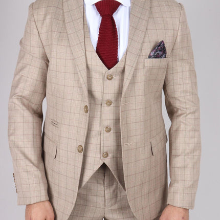 Mens IM2 Classic Plain Beige 3 Piece Suit